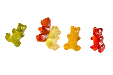 colourful gelatin gummy bears candy on transparent background