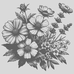 Flowers Vintage Drawing Style
