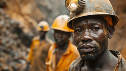 African men working in an open mine