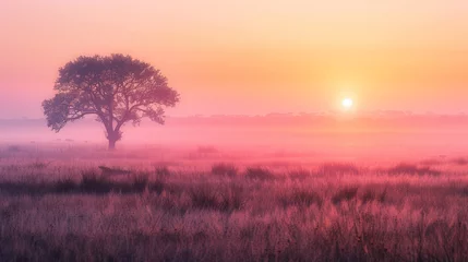 Foto op Canvas Sunset on African plains with acacia tree © Meritxell Cid