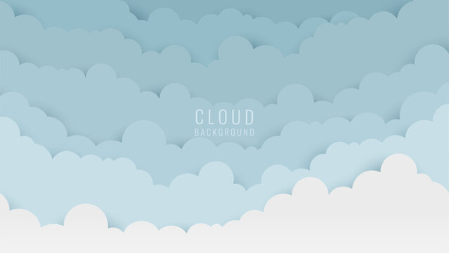 Cloudy sky background. Cloud with the blue sky and blank space for text. Paper cut and craft style illustration