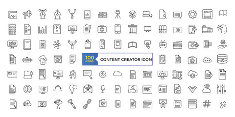 Simple Outline Set of Content Creator icons. Linear style icons pack. UI UX Icon collection