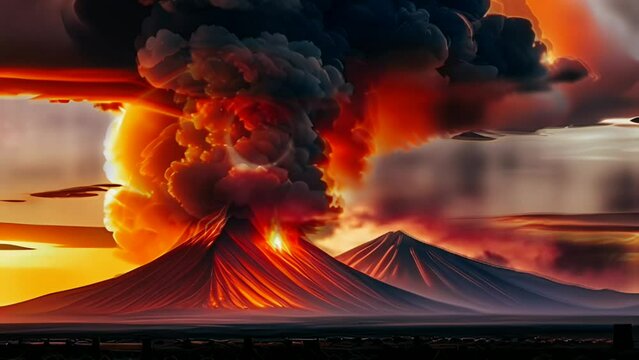 volcanic eruption, fire