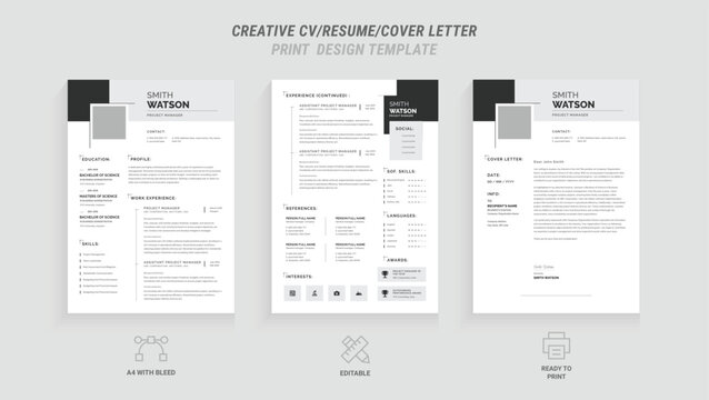 Present yourself professionally with our Minimal Resume, Cover Letter Page Set. Featuring a clean, modern design with a dark sidebar. Ideal for business job applications and multipurpose