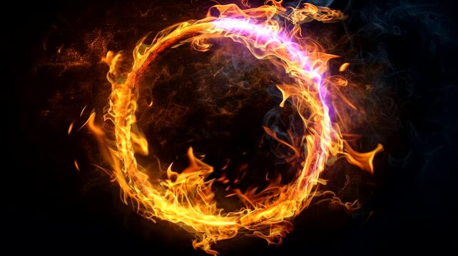 Fire ring scene with dark background, animated virtual repeating seamless 4k