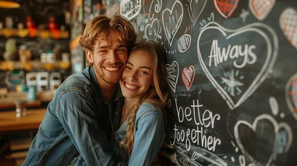 Foto op Plexiglas text "Always better together." draw with white chalk on blackboard with business elements,generative ai © JKLoma