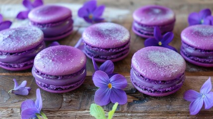 Obraz na płótnie Canvas Lavender Macarons with Teapot and Blooms