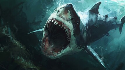 Shark with jaw open under water shark with teeth 3