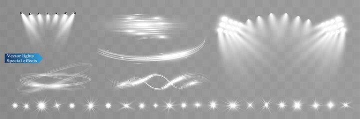 Light wave shine spotlight effect,vector glow line sparkle shine. Silver wavy effects.	
