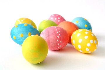 Fototapeta na wymiar Beautifully painted Easter eggs, on white background - festive design