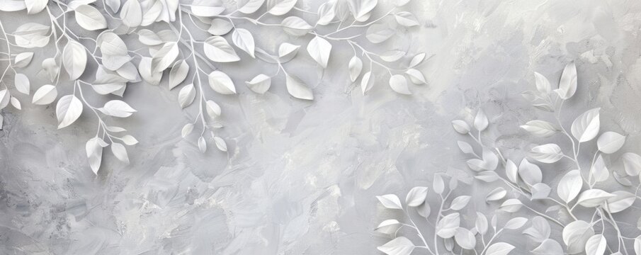 white leaf patterns on light grey background Generative AI