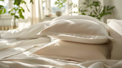 Fototapeta na wymiar Cozy Morning with Organic Cotton Bed Sheets