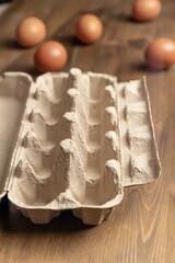 Empty biodegradable egg box. Paper product recycling, zero waste