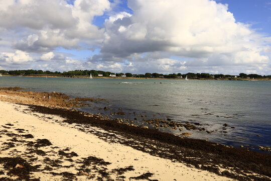 View on the beach of Men Du located on the south coast of Brittany in the Morbihan department in north-western France