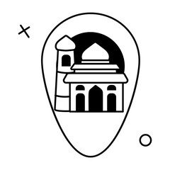 Trendy glyph sticker depicting mosque location 