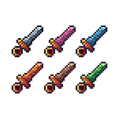 Pixel art icon sets collection of sword fight knight,8-bits perfect for game asset,design asset element,app,website, Vector illustration.