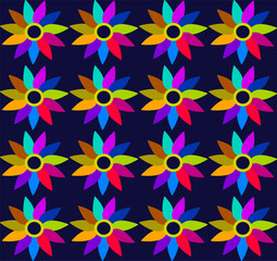 Vector seamless abstract pattern in the form of multi-colored flowers on a blue background