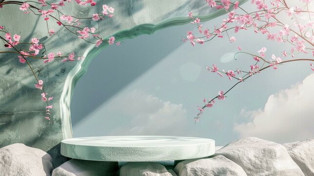 Pastel background rock arch product podium for green bea