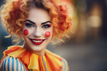 Horror circus actor performer clown fun time children fair Generative AI funny and freaky face expression