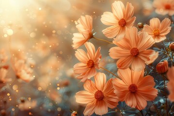 Obraz na płótnie Canvas A heartwarming image presenting orange daisies surrounded by a soft bokeh, conveying a feeling of coziness and tranquility