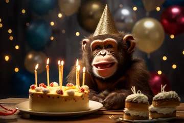 Poster a monkey, cute, adorable, birthday party monkey © Salawati