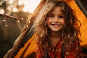 Naklejka premium People on camping conceptual AI generation picture image