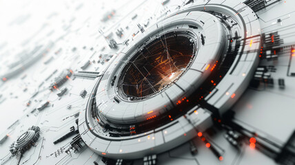 circle Abstract futuristic electronic circuit technology on white background ,generative ai