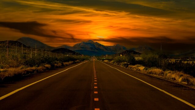 Traveling the open road with sunset over the highway