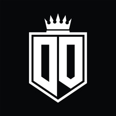 DO Logo monogram bold shield geometric shape with crown outline black and white style design