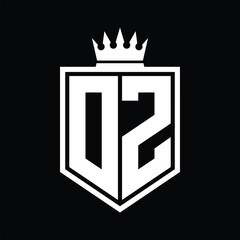 DZ Logo monogram bold shield geometric shape with crown outline black and white style design