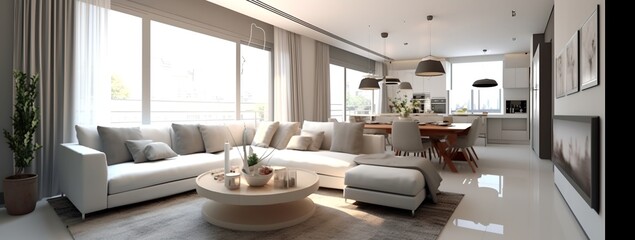 Living room interior in light colors, modern living room