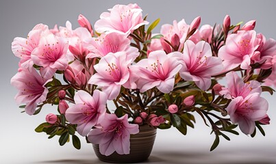 Pink Azalea Flowers in Vase on Table