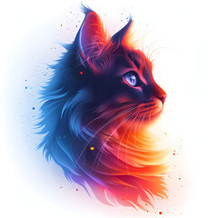 Artistic silhouette of a cat with vibrant orange backlight. Pet portrait concept for modern print and digital art design, vector cat line art gradient logo