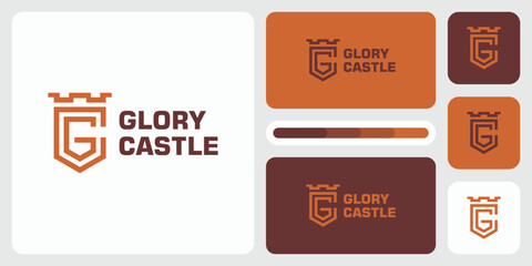 Vector logo design illustration of an abstract fort line with the initials of the letters G C in the shape of a shield.