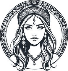 Hippie woman, vector illustration - 748854176