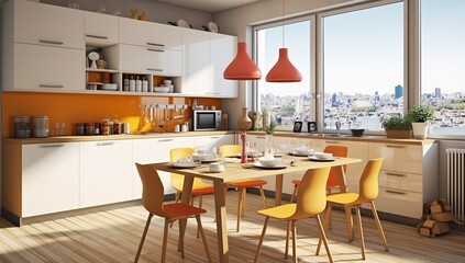 Modern kitchen interior, cozy and simple kitchen design