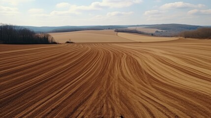 Fototapeta na wymiar Breathtaking aerial view of expansive spring field ready for tractor cultivation