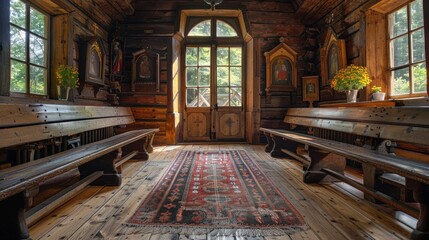 Estonian open air museum. Old school building's interior from 19th century.Built by the order of Russian tsar.