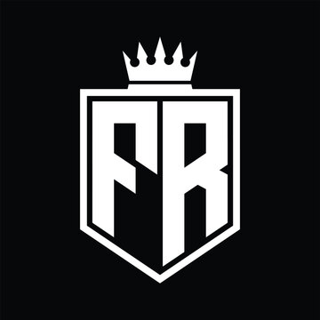 recommend clip art: FR Logo monogram bold shield geometric shape with crown outline black and white style design