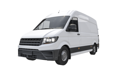 Modern white delivery van isolated on white background