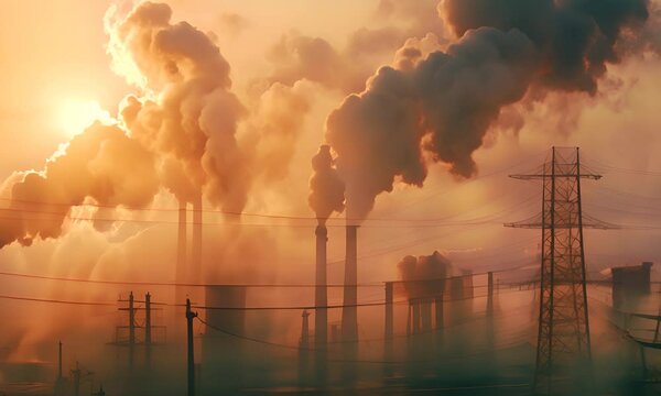 Air pollution from industrial pipes. The concept of an environmental issue.