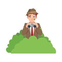 detective hide in the bush and holding binocular