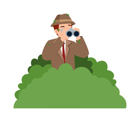detective hide in the bush and holding binocular