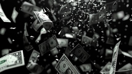 The fall of the sign is the dollar. Animation of falling signs. Animation, created in large 3D physics.  - obrazy, fototapety, plakaty