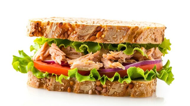 tuna sandwich on white background 