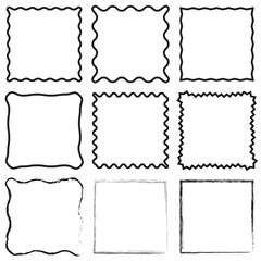 Grunge frames vector set. Grunge ink illustration. Grunge style set of square shapes. Hand drawn brush strokes. Dirty grunge design frames. Frame vector, Vector illustration. 