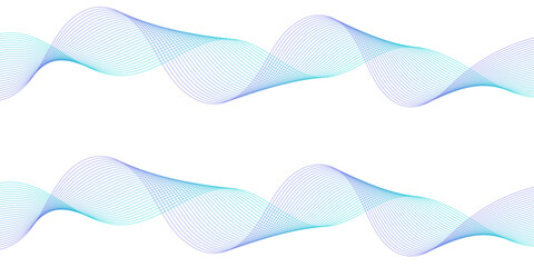 Abstract background with waves for banner. Medium banner size. Vector background with lines isolated on white. Blue gradient. Brochure, booklet. Summer, spring