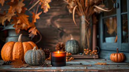 Autumnal Aromatic Candle in Cozy Setting

