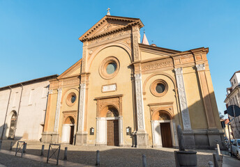 Fototapeta na wymiar View of the Basilica of San Sebastiano in the center of Biella, Piedmont, Italy