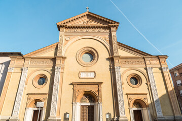 Fototapeta na wymiar View of the Basilica of San Sebastiano in the center of Biella, Piedmont, Italy